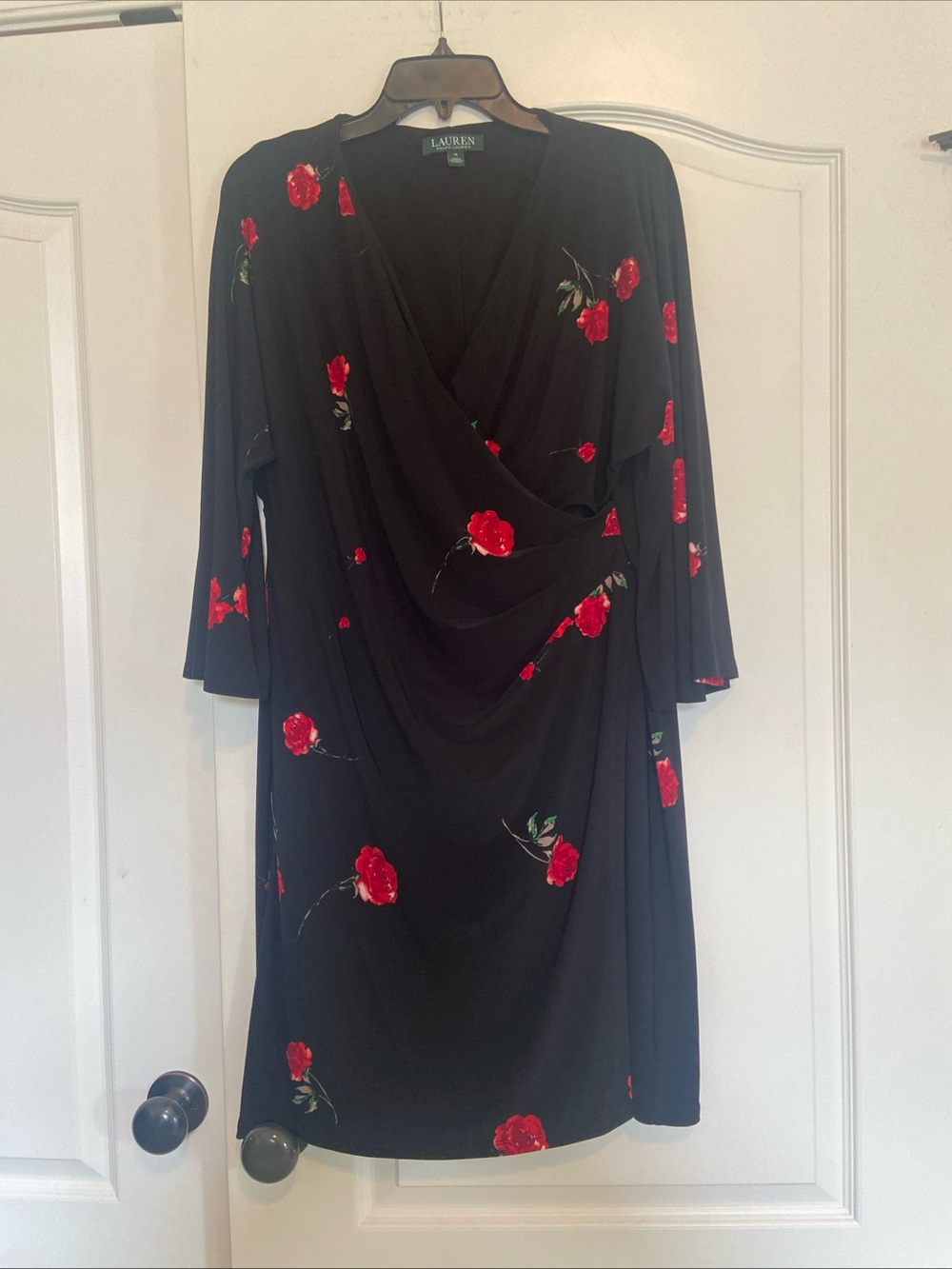 Lauren Ralph Lauren Black Long-Sleeve Dress with Red Floral Print